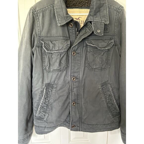 Y2K Hollister Men’s Carpinteria Dark Gray Winter Jacket Coat Size S Sherpa Lined - Picture 2 of 7